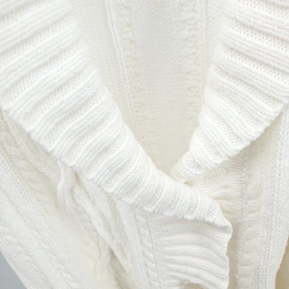 Jones New York Cotton-Blend Belted Long Line Cable Knit Sweater L White/Cream - Picture 6 of 16